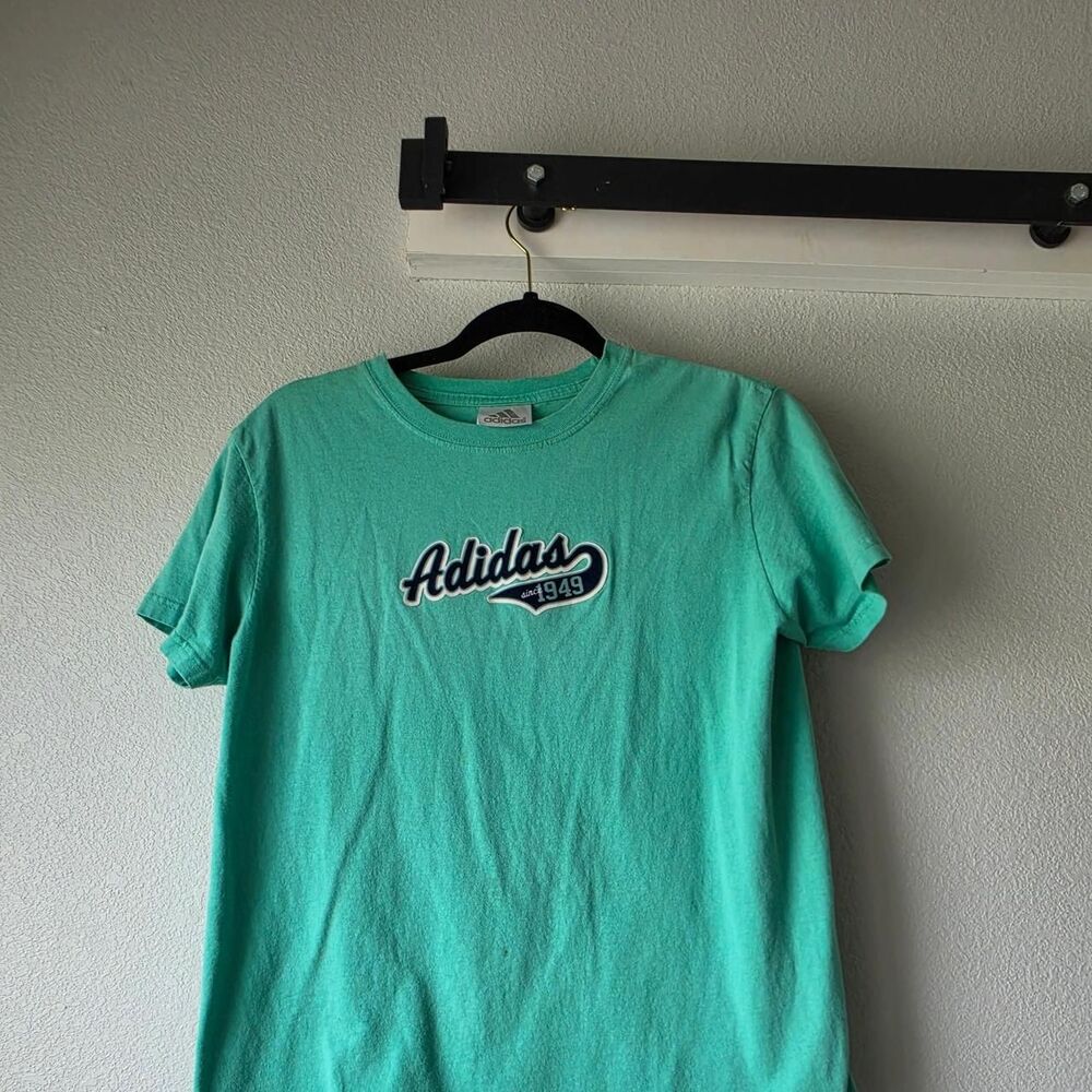 Adidas Men's Green and Blue T-shirt